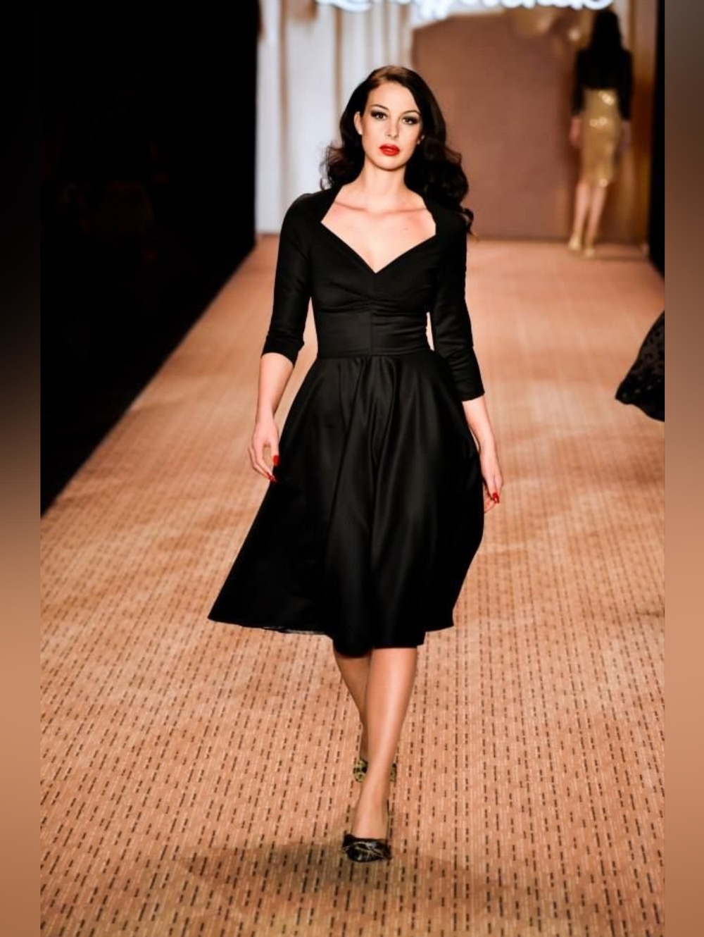 Femme Fatale Black Lena Hoschek Vamp Pinup Vintage Sweetheart Midi Dress Small